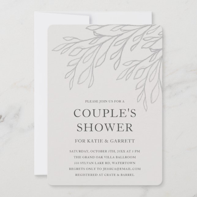 Simple Grey Line Art Elegant Couples Shower Invitation (Front)