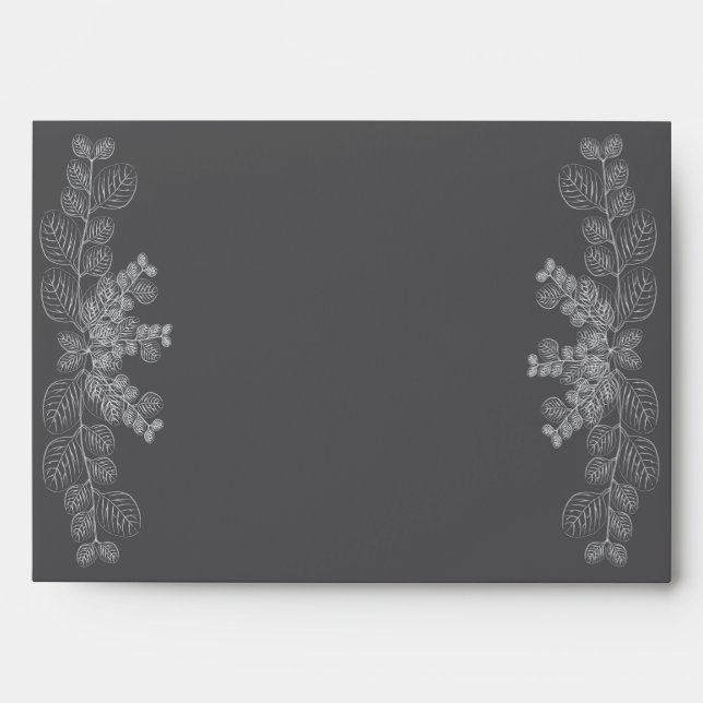 Simple Grey Line Art Eucalyptus Wedding Envelope (Front)