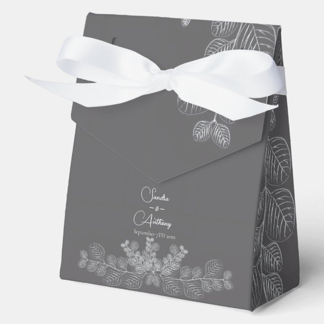 Simple Grey Line Art Eucalyptus  Wedding  Favor Box (Front)