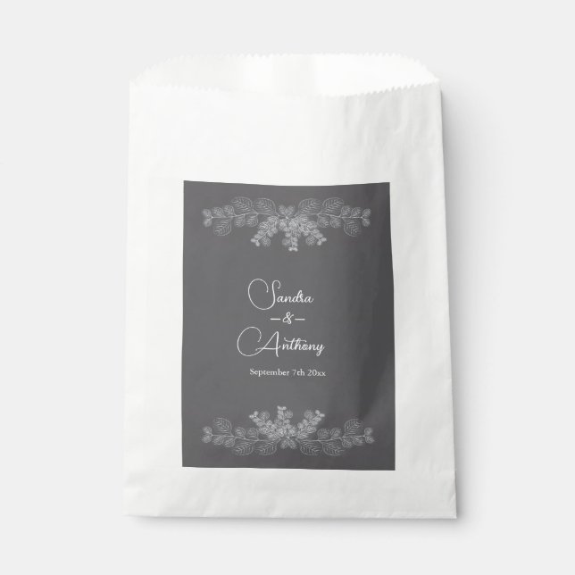 Simple Grey Line Art Eucalyptus wedding favour bag (Front)