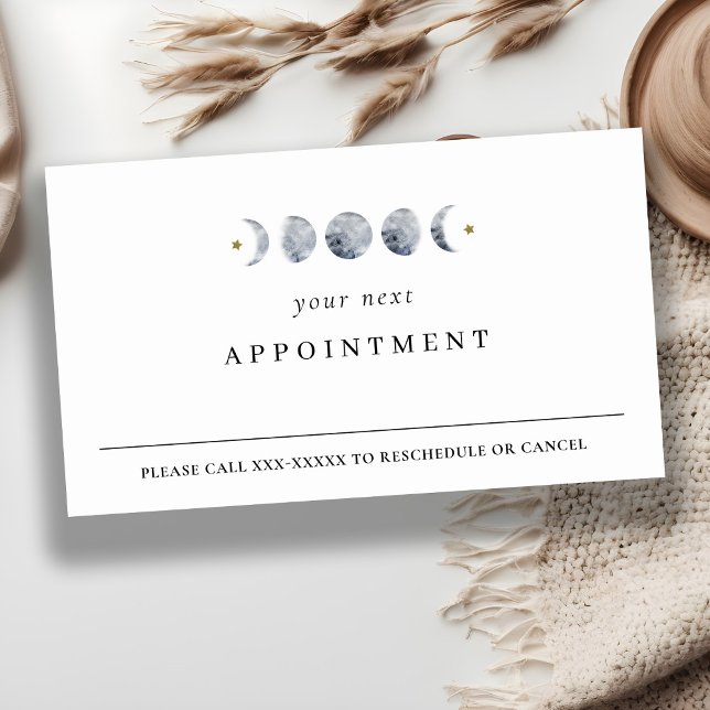 Simple Grey Lunar Celestial Moon Phase Appointment Business Card (Creator Uploaded)