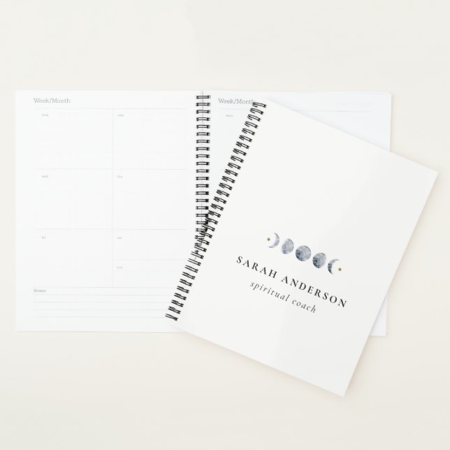 Simple Grey Lunar Celestial Moon Phase Watercolor Planner (Display)