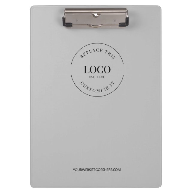 Simple Grey Minimalist Custom Logo Branded Clipboard (Front)