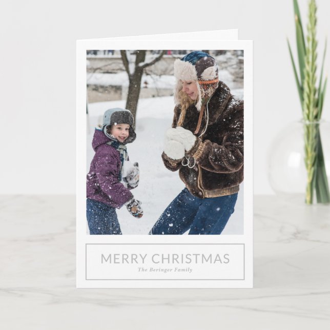 Simple Grey Minimalist Photo Christmas Holiday Card (Front)