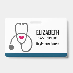 Simple Grey Nursing Stethoscope & Heart Badge
