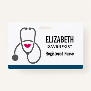 Simple Grey Nursing Stethoscope & Heart Badge