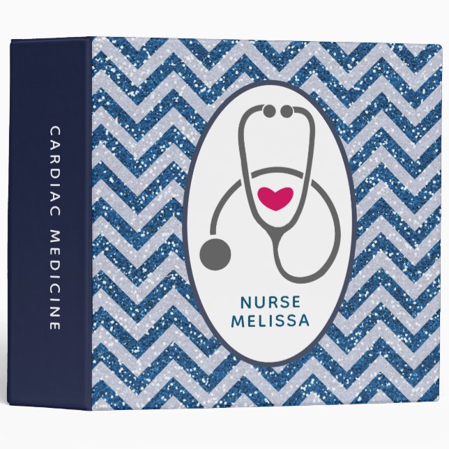 Simple Grey Nursing Stethoscope on Blue Chevron Binder (Front/Spine)