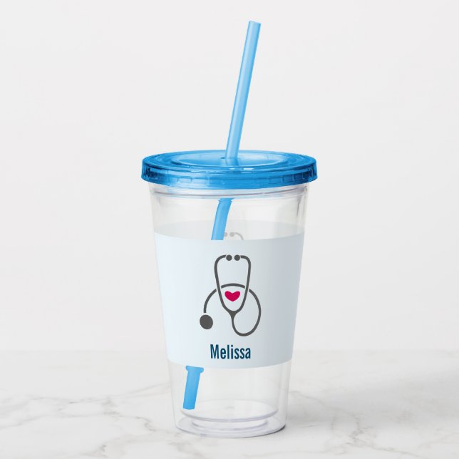 Simple Grey Nursing Stethoscope with Red Heart Acrylic Tumbler (Back)