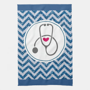 Simple Grey Nursing Stethoscope with Red Heart Kitchen Towel