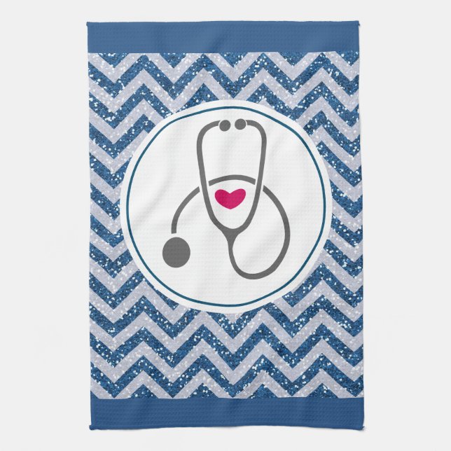 Simple Grey Nursing Stethoscope with Red Heart Kitchen Towel (Vertical)