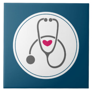 Simple Grey Nursing Stethoscope with Red Heart Tile