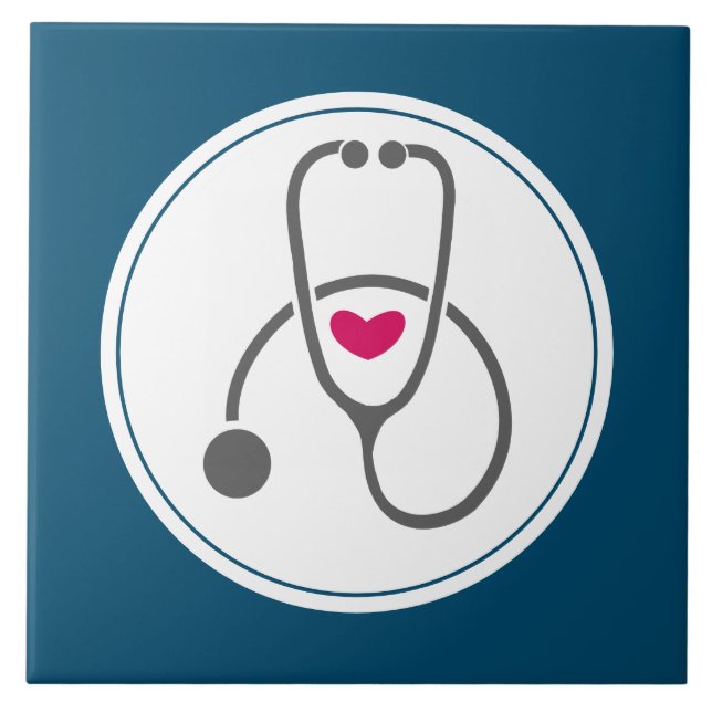 Simple Grey Nursing Stethoscope with Red Heart Tile (Front)