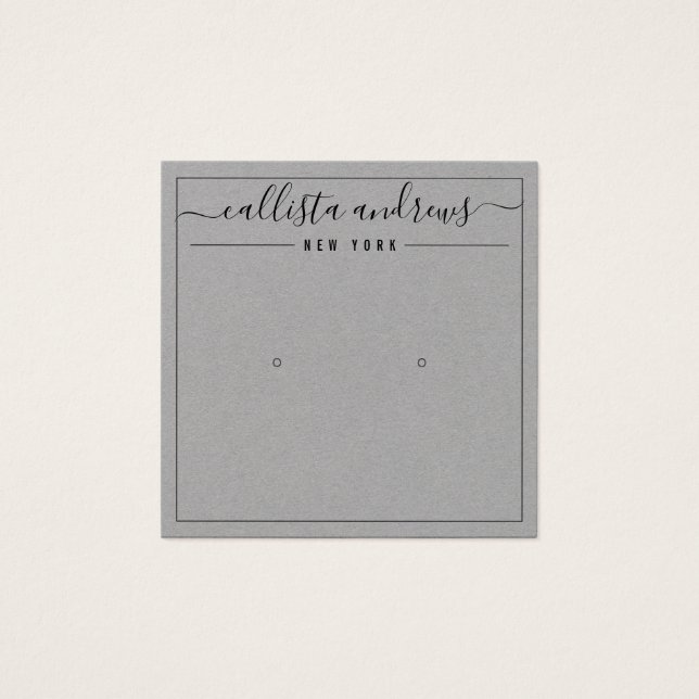 Simple Grey Paper Cursive Earring Display Card (Front)