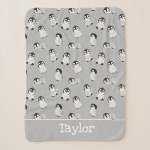 Simple Grey Penguin Winter Baby Shower Sherpa Blanket