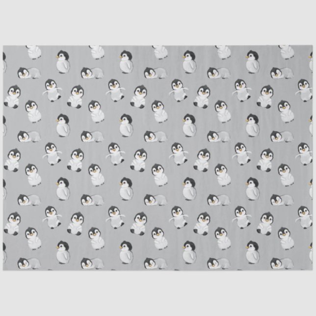 Simple Grey Penguin Winter Baby Shower Tissue Paper (Front)