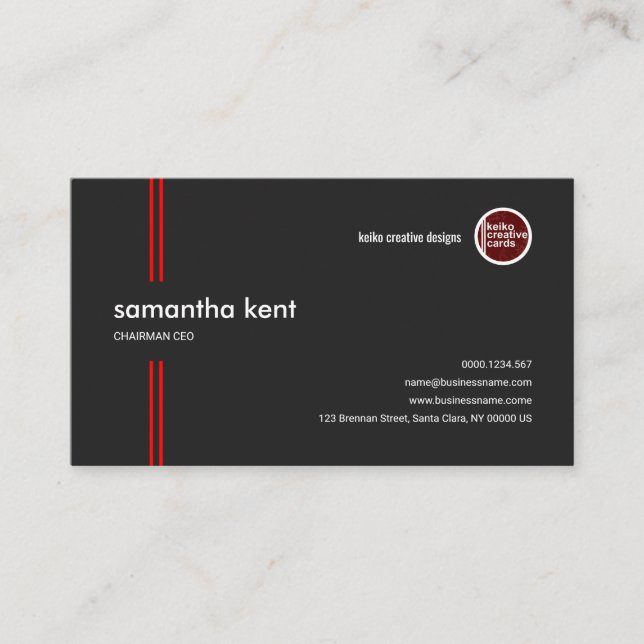 Simple Grey Piercing Red Liners CEO Chairman Business Card (Front)