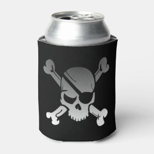 Simple Grey Pirate Skull and Crossbones Can Cooler