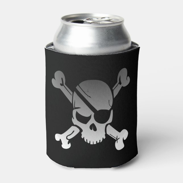 Simple Grey Pirate Skull and Crossbones Can Cooler (Can Front)
