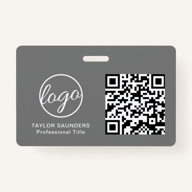 Simple Grey QR Code Employee ID Badge (Front)