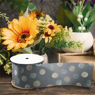   Simple Grey & Silver Polka Dots Modern & Elegant Satin Ribbon