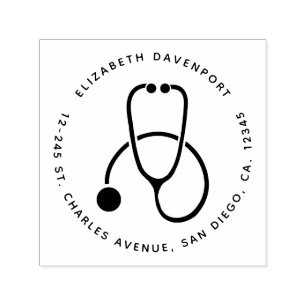 Simple Grey Stethoscope Name and Address Self-inking Stamp