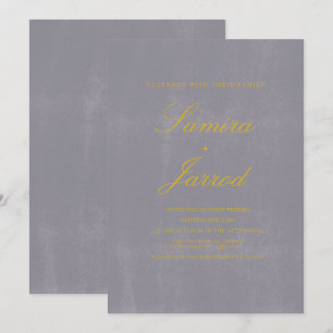 Simple Grey Stone Concrete Rustic Yellow Wedding Invitation