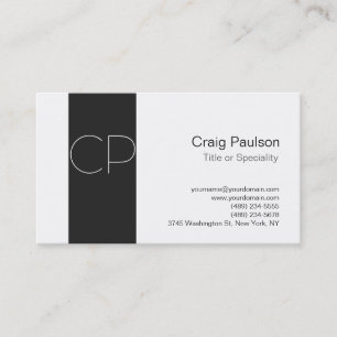 Simple Grey Stripe White Monogram Business Card