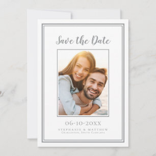 Simple Grey Wedding Engagement Picture Modern Save The Date