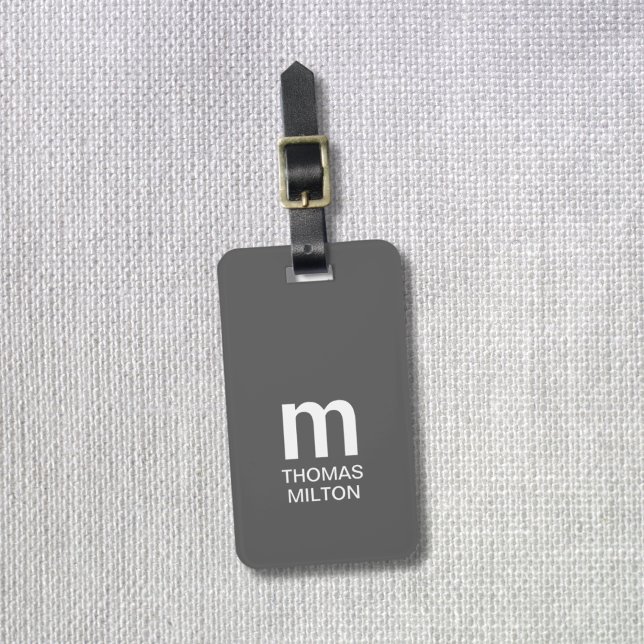 Simple Grey White Bold Monogram Luggage Tag (Creator Uploaded)