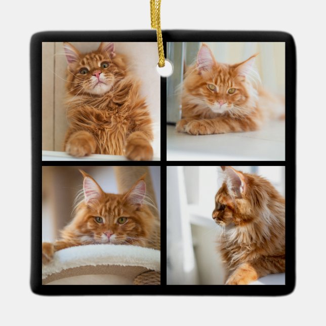 Simple Grid Collage 8 Four Photos Black Ceramic Ornament (Front)