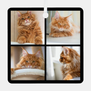 Simple Grid Collage 8 Four Photos Black Metal Ornament