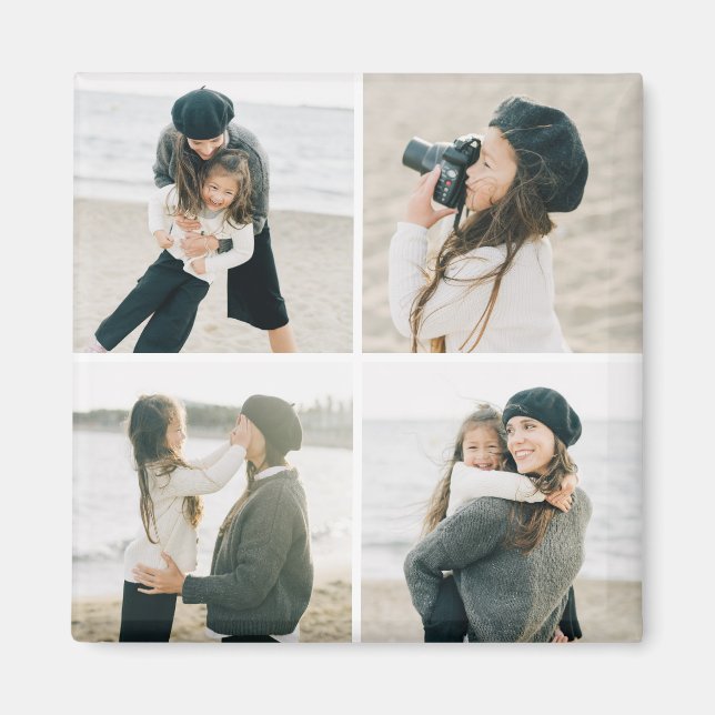 Simple Grid Of Four Personalized Photo Magnet (Front)
