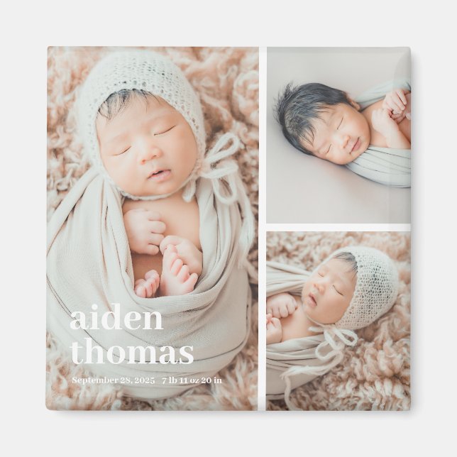 Simple Grid Of Three Personalized Photo Magnet (Front)