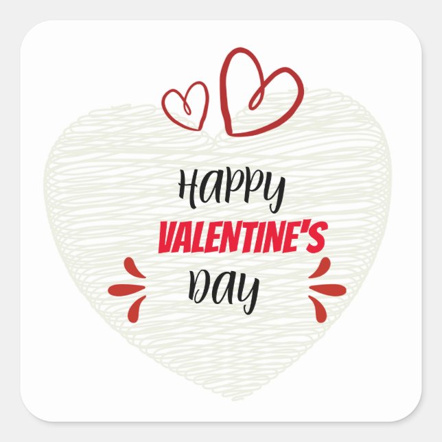 Simple Gris blanc rouge valentine's jour sticker (Devant)