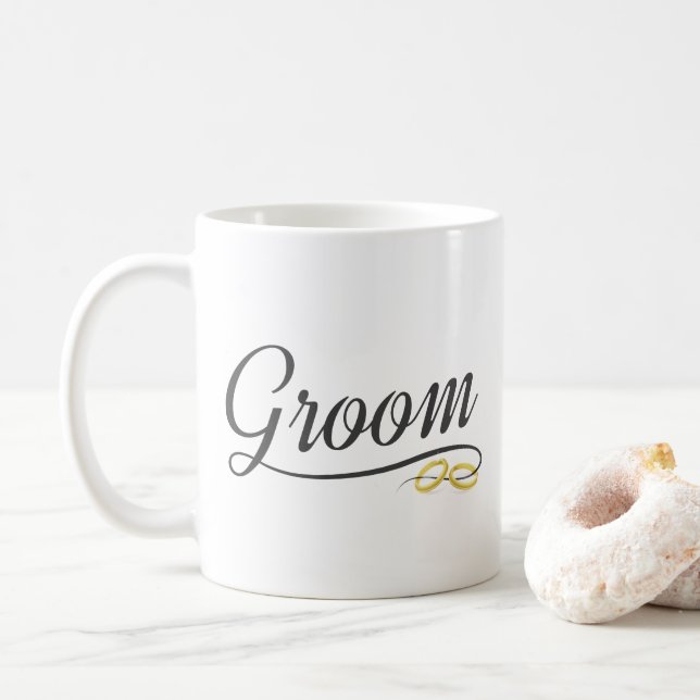 Simple Groom Floral Mariage Calligraphie | Tasse (Avec donut)