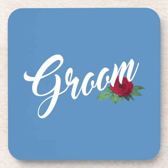 Simple Groom Floral Wedding Calligraphy | Coaster (Front)