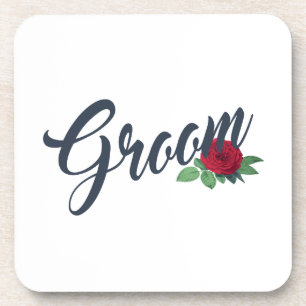 Simple Groom Floral Wedding Calligraphy Coaster
