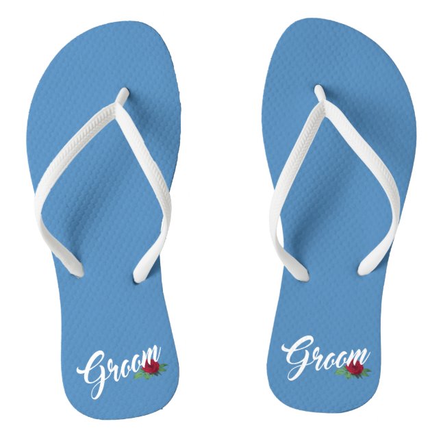 Simple Groom Floral Wedding Calligraphy Flip Flops (Footbed)