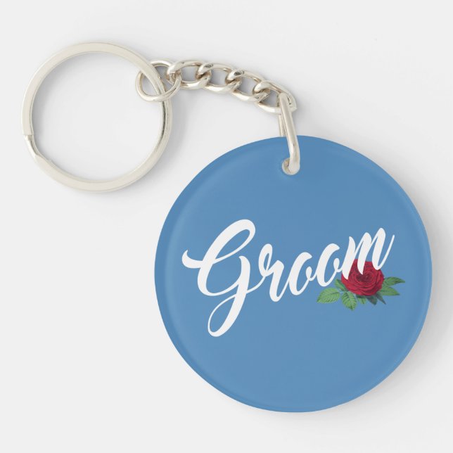 Simple Groom Floral Wedding Calligraphy | Keychain (Front)