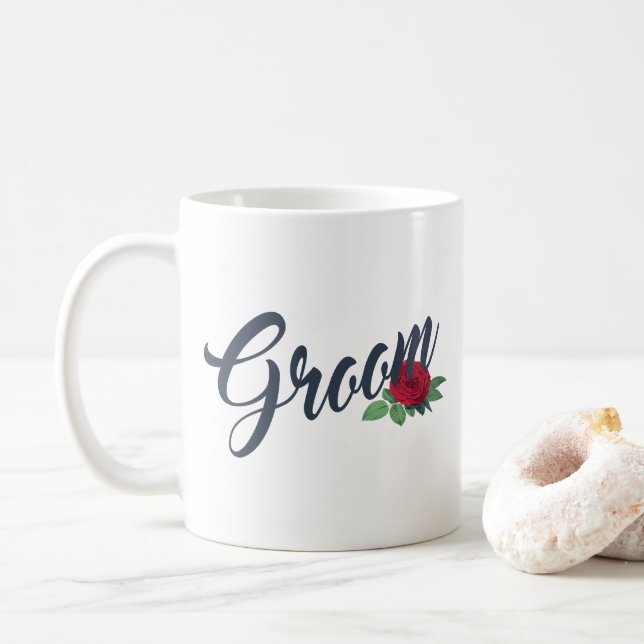 Simple Groom Floral Wedding Calligraphy | Mug (With Donut)
