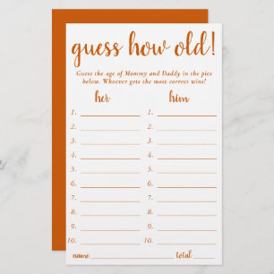 Simple Guess How Old   Fall Orange Photo Game Card