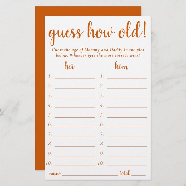Simple Guess How Old | Fall Orange Photo Game Card (Front/Back)