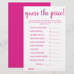 Simple Guess Prices   Hot Pink Shower Game Card