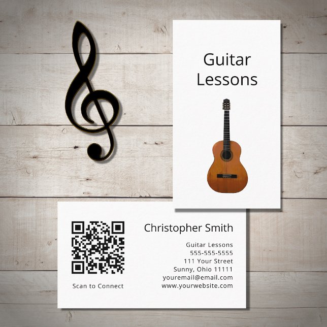 Simple Guitar Lessons QR code Music Teacher Business Card (Creator Uploaded)