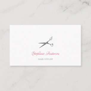 Simple Hair Stylist Grey Scissors With Pink Script Business Card