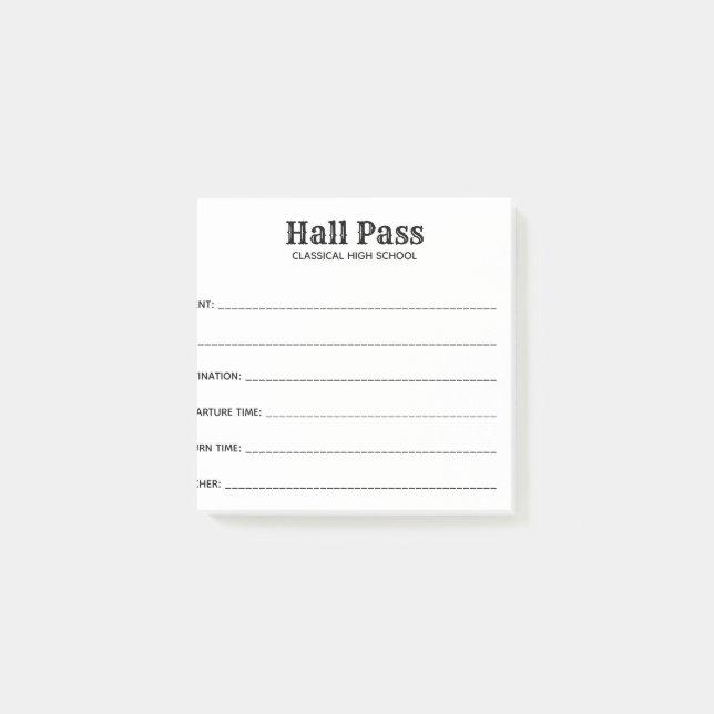 Simple Hall Pass Post-it Notes (Front)