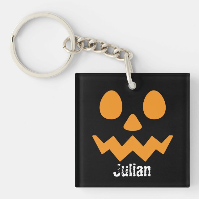 Simple Halloween Day Jack-o-Lantern Pumpkin Name Keychain (Front)