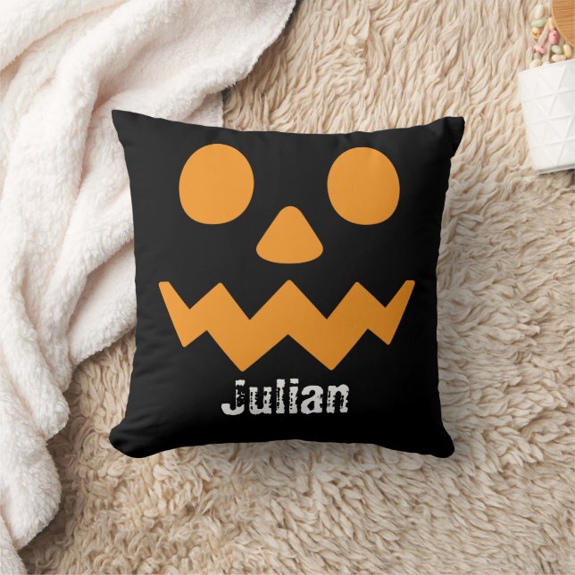 Simple Halloween Day Jack-o-Lantern Pumpkin Name Throw Pillow (Blanket)