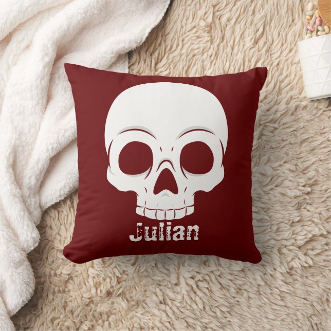 Simple Halloween Day Skull Spooky Name Throw Pillow (Blanket)