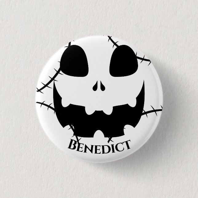 Simple Halloween jack-o-lantern pumpkin face Name 1 Inch Round Button (Front)